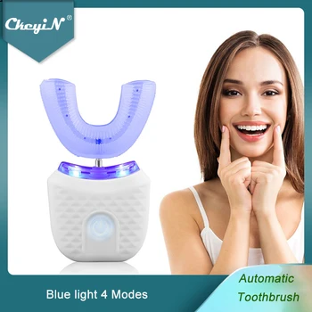 CkeyiN Sonic Vibration Electric Toothbrush U-Shaped Silicone Automatic Toothbrush Waterproof Blue Light Teeth Whitening Brush