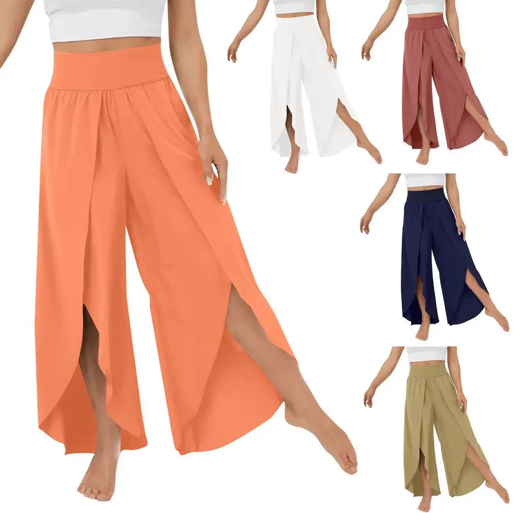 

Women Culottes Skirt Pants High Waist Split Loose Irregular Hem Yoga Trousers Solid Deep Crotch Soft Breathable Female Trousers