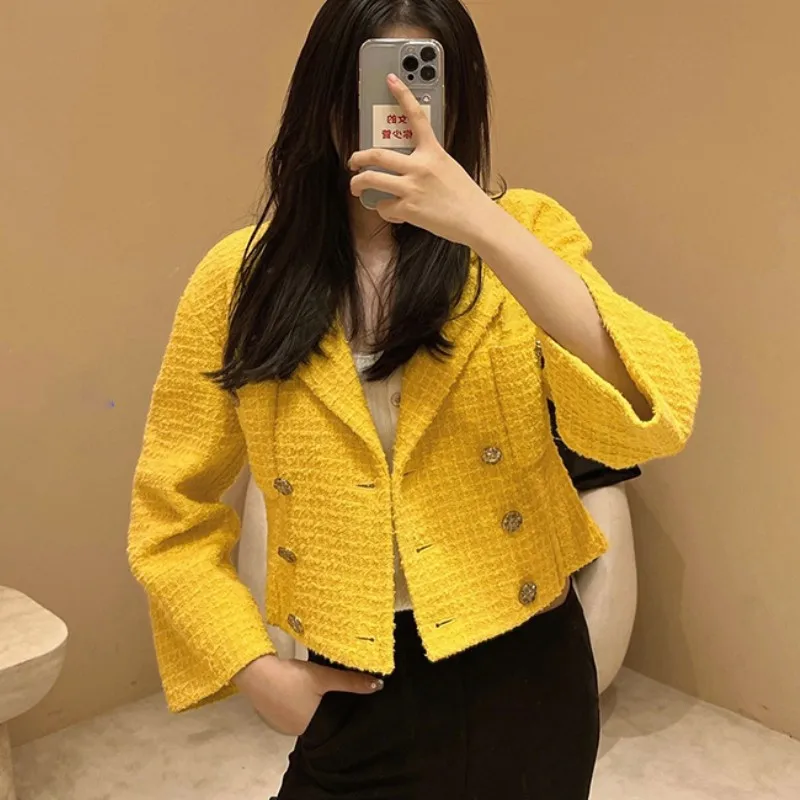 Small Fragrant Elegant Yellow Tweed Coat 2022 Autumn Vintage double-breasted Lady Office Short Jacket Outwear Women Fashion
Small Fragrant Elegant Yellow Tweed Coat 2022 Autumn Vintage double-breasted Lady Office Short Jacket Outwear Women Fashion