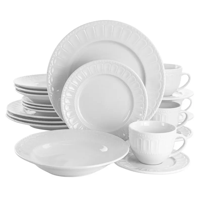 

Набор фарфоровой посуды, комплект из 20 предметов, белая посуда, кухонные аксессуары, тарелки и миски