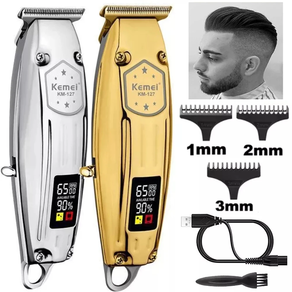 Kemei Hair Trimmer LCD Display Rechargeable 12W Powerful Motor Barber Hair Clipper Gold and Silver All Metal Trimmers KM-127
Kemei Hair Trimmer LCD Display Rechargeable 12W Powerful Motor Barber Hair Clipper Gold and Silver All Metal Trimmers KM-127