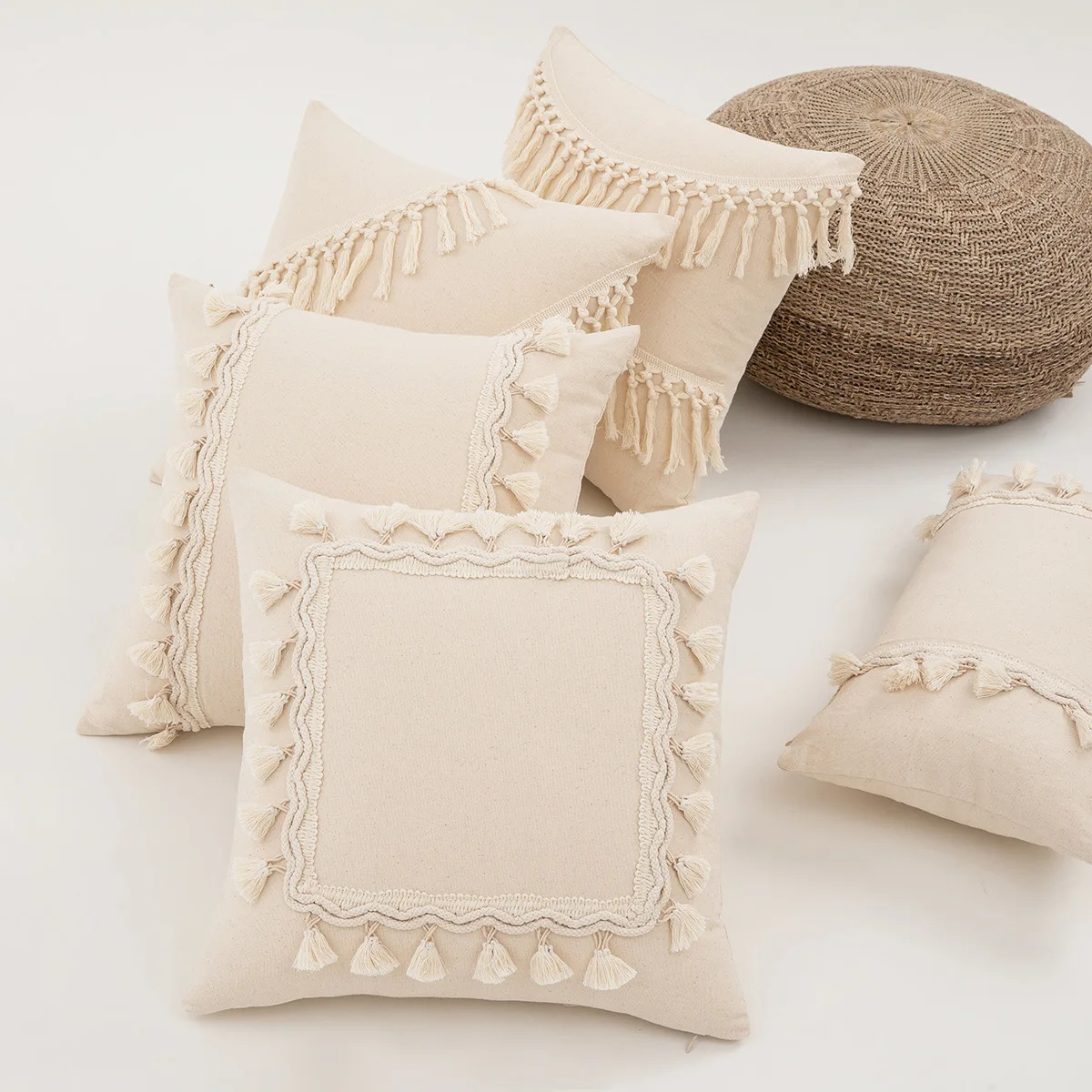 Plain Beige Cotton Linen Cushion Cover Handmade Fringed Pillow Covers Decorative Boho Tassel Pillow Case Wabi-sabi for Home
Plain Beige Cotton Linen Cushion Cover Handmade Fringed Pillow Covers Decorative Boho Tassel Pillow Case Wabi-sabi for Home