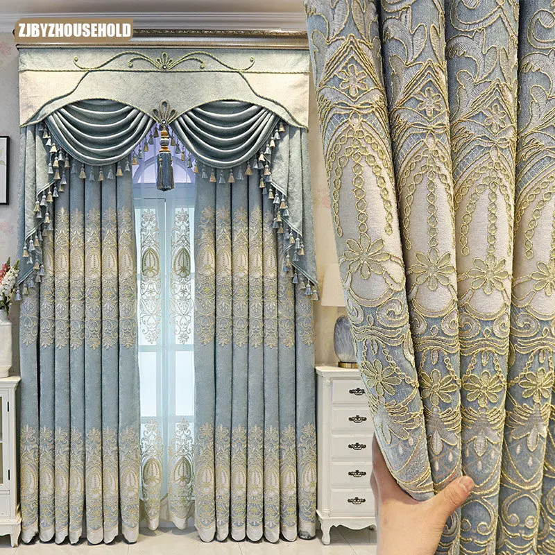 High-end European-style Embroidered Atmosphere Floor-to-ceiling Blackout Curtains for Living Dining Room Bedroom Finished 
High-end European-style Embroidered Atmosphere Floor-to-ceiling Blackout Curtains for Living Dining Room Bedroom Finished