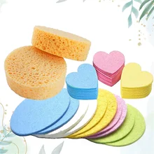 5pcs Makeup Removal Sponge Heart Round Shaped Cellulose Sponge Wood Pulp Cotton Face Washing Cleansing Sponge Cosmetic Puff