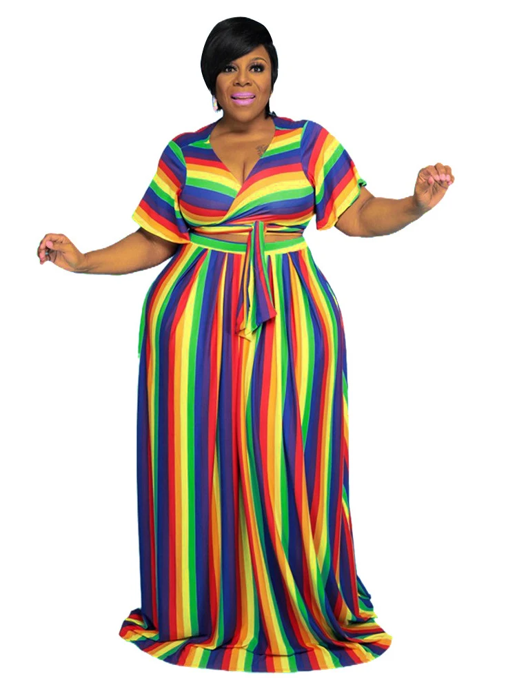 Plus Size Long Skirts Sets Women Clothes 2 Piece Set Colors Striped Print Outfits Summer New Streetwear Crop Tops And Skirt Suit 
Plus Size Long Skirts Sets Women Clothes 2 Piece Set Colors Striped Print Outfits Summer New Streetwear Crop Tops And Skirt Suit