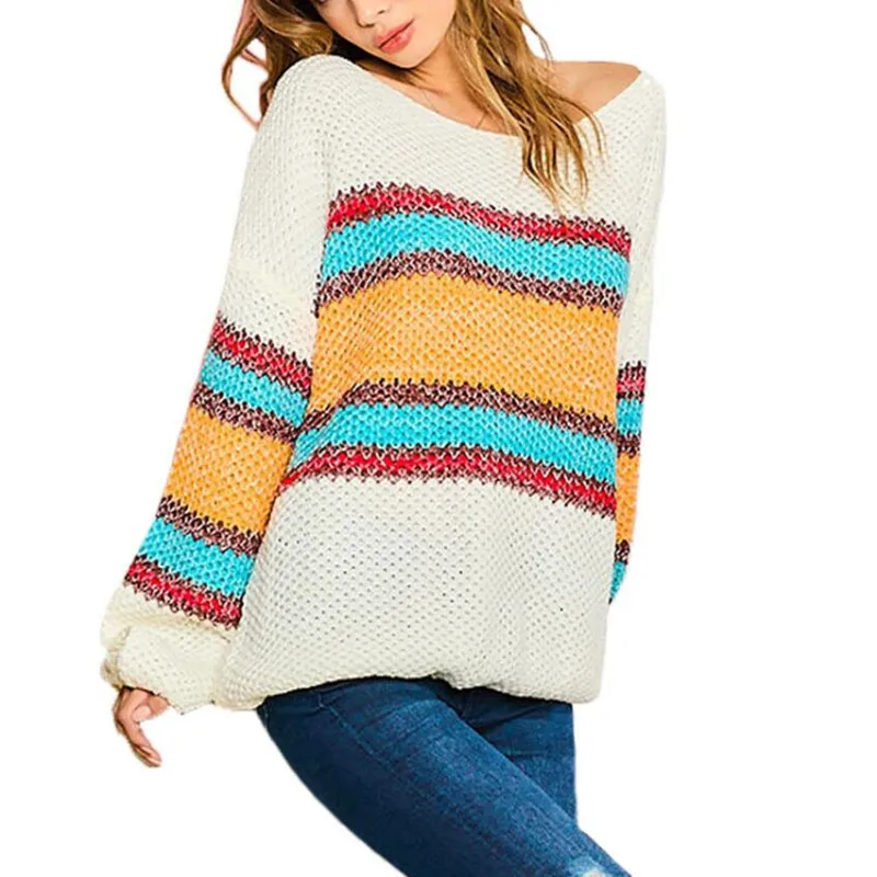 2021 New Rainbow Striped Twill Collar Sweater Pullover Women's Autumn Spring and Winter Colorful One-way Neck Knitted Pullover
2021 New Rainbow Striped Twill Collar Sweater Pullover Women's Autumn Spring and Winter Colorful One-way Neck Knitted Pullover