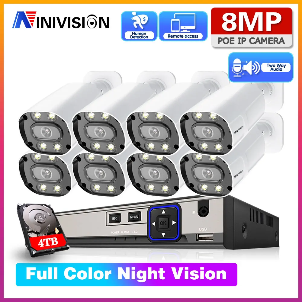 Security Camera System 8CH 4K HD POE NVR Kit CCTV Two Way Audio AI Face Detect Outdoor Video Surveillance 8MP IP Camera Set
Security Camera System 8CH 4K HD POE NVR Kit CCTV Two Way Audio AI Face Detect Outdoor Video Surveillance 8MP IP Camera Set
