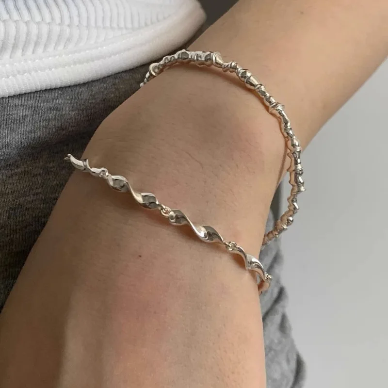 

PANJBJ 925 Sterling Silver Irregular Reverse Bracelet For Women Knot Design Simplicity Versatile Jewelry Gift Dropshipping