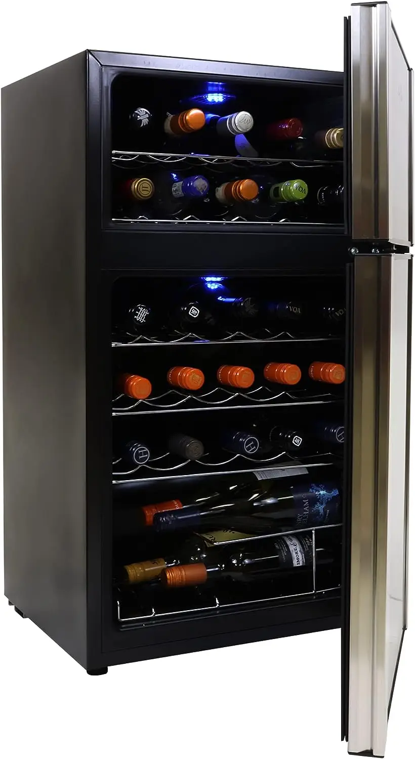

Винный охладитель с двумя зонами, черный, 3 куб. Фута (86 л), винный холодильник с компрессором, отдельно стоящий винный погреб, красный, белый, для хранения игристого вина