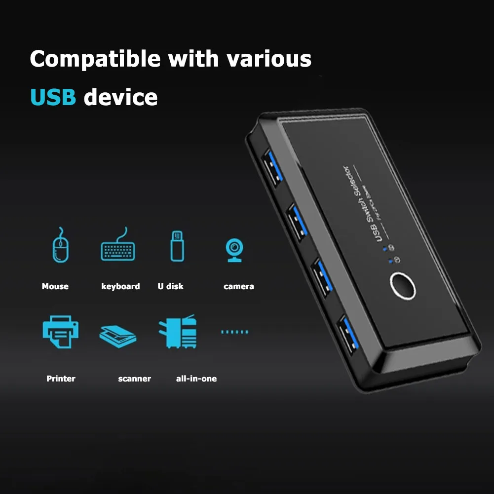 USB 3.0 2.0 KVM Switch 2PCs Sharing 4 Devices 2x4 USB Switcher Selector for Keyboard Mouse Printer Monitor
USB 3.0 2.0 KVM Switch 2PCs Sharing 4 Devices 2x4 USB Switcher Selector for Keyboard Mouse Printer Monitor