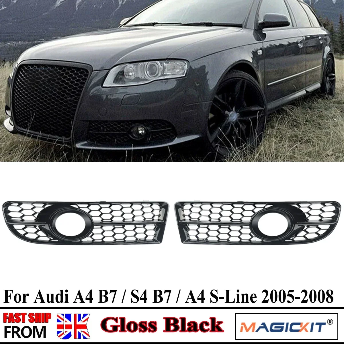 For Audi A4 B7 / S4 B7 / A4 S-Line 2005-2008 Pair Front Fog Light Grille Cover Lower Honeycomb Fog Lamp Black Car Accessories
For Audi A4 B7 / S4 B7 / A4 S-Line 2005-2008 Pair Front Fog Light Grille Cover Lower Honeycomb Fog Lamp Black Car Accessories