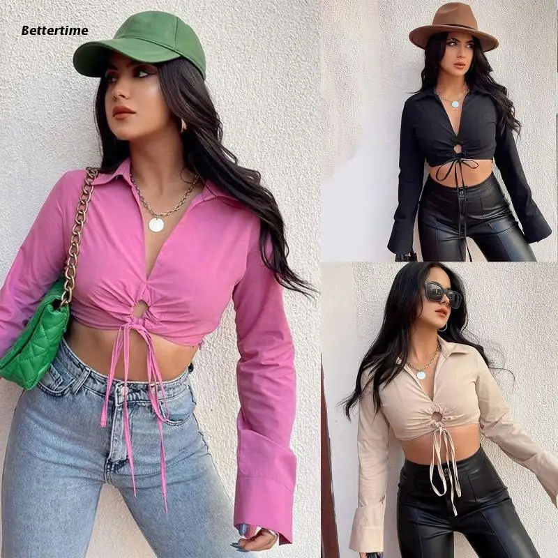 Women Autumn Long Sleeve Sexy Lapel V-Neck T-Shirt Hollow Out Ruched Drawstring Front Crop Top Solid Color Slim Blouse
Women Autumn Long Sleeve Sexy Lapel V-Neck T-Shirt Hollow Out Ruched Drawstring Front Crop Top Solid Color Slim Blouse