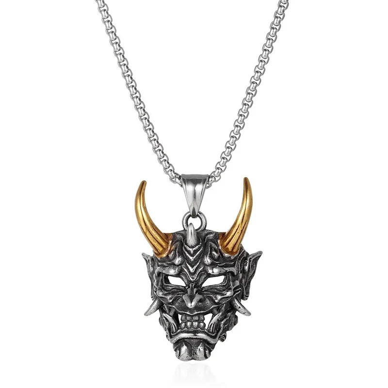 Personality Punk Demon Mask Japanese Samurai Oni Pendant Necklaces for Men Jewelry Women Long Chain Hip Hop Rock Party Chokers
Personality Punk Demon Mask Japanese Samurai Oni Pendant Necklaces for Men Jewelry Women Long Chain Hip Hop Rock Party Chokers