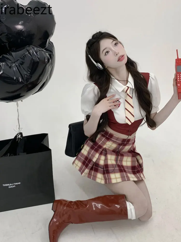 Летние женские комплекты Irabeezt с короткой юбкой, Однотонная рубашка с имитацией двух предметов, клетчатая плиссированная юбка, горячие комп...
Летние женские комплекты Irabeezt с короткой юбкой, Однотонная рубашка с имитацией двух предметов, клетчатая плиссированная юбка, горячие комп...