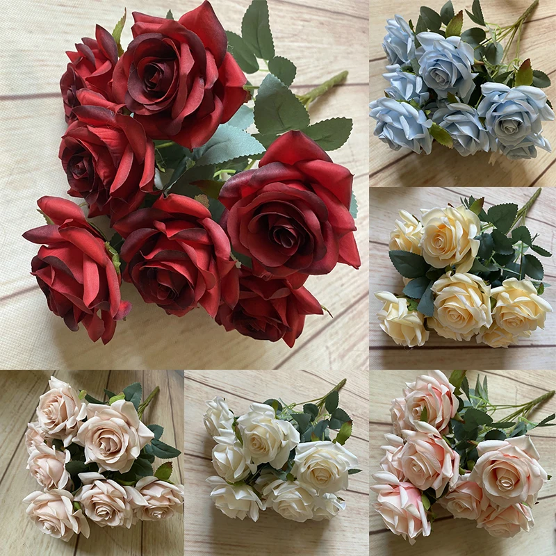 

9 головок, Классический букет роз, искусственные цветы, Свадебный дисплей, искусственные розы, Декор, цветочный подарок, украшение для гостиной