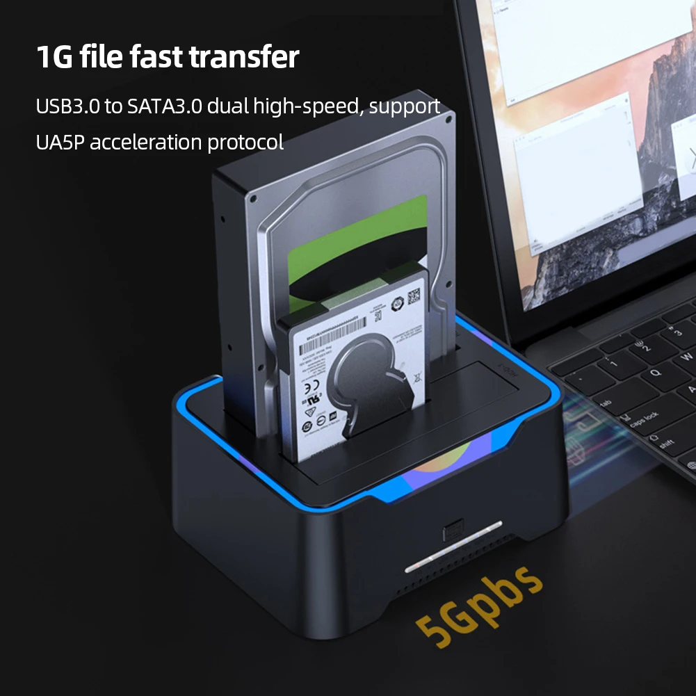 

USB 3.0 To SATA Hard Drive Enclosures Docking Station 2X16TB HDD Docking Stations 12V 3A Power Adapter for 2.5/ 3.5inch HDD SSD