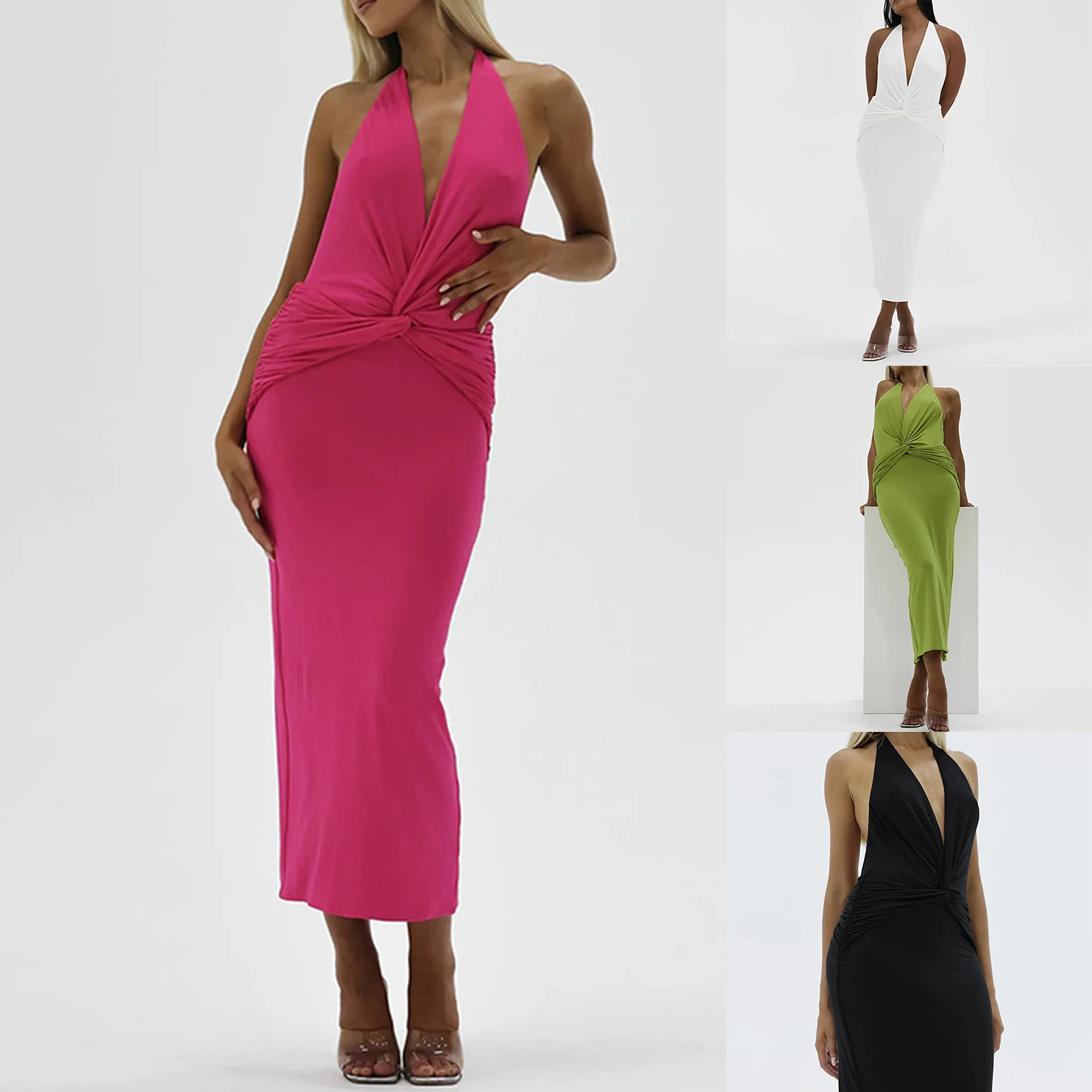Women Summer Midi Dress Deep V Neck Ladies Tunic Dress Solid Color Sleeveless Slim Fit Backless Cocktail Party Clothing
Women Summer Midi Dress Deep V Neck Ladies Tunic Dress Solid Color Sleeveless Slim Fit Backless Cocktail Party Clothing