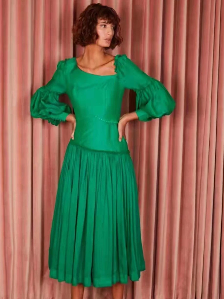 Delocah High Quality Spring Women Fashion Runway Party Midi Dress Lantern Sleeve Shirring Ruffle Green Elegant Dresses Vestidos
Delocah High Quality Spring Women Fashion Runway Party Midi Dress Lantern Sleeve Shirring Ruffle Green Elegant Dresses Vestidos