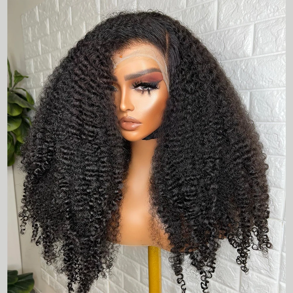 

Natural Black Soft 26Inch Long Kinky Cruly 180Density Lace Front Wig for Women BabyHair Glueless Preplucked Daily Heat Resistant