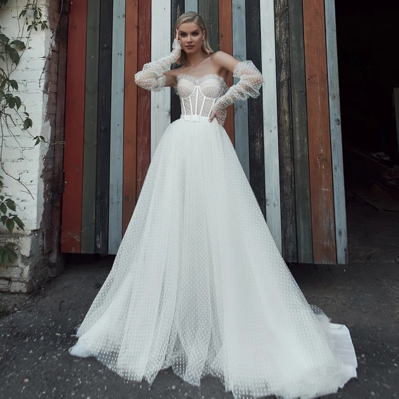 A Line Silk Polla Tulle Wedding Dress Long Puff Sleeve 2022 Bride Dress Beach Off Shoulder Sexy Wedding Gowns
A Line Silk Polla Tulle Wedding Dress Long Puff Sleeve 2022 Bride Dress Beach Off Shoulder Sexy Wedding Gowns