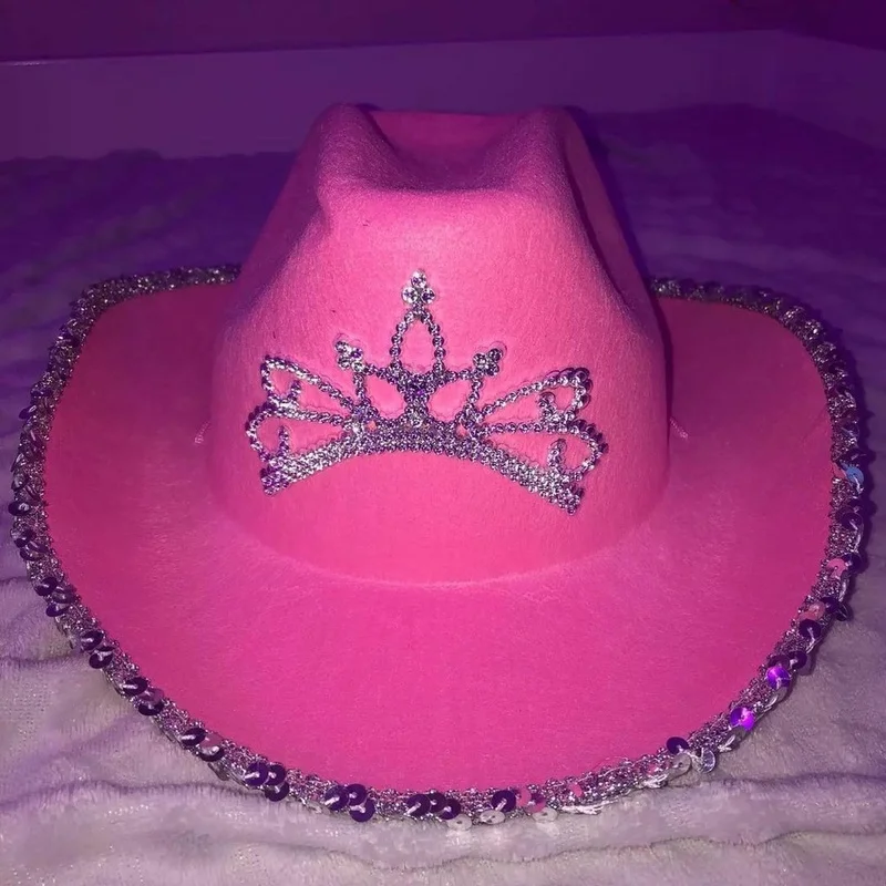Crown Pink Cowboy Caps Western Cowgirl Hat for Women Girl Feather Edge / Shiny Sequins Tiara Cowgirl Hats Party Fedora Cap Caps
Crown Pink Cowboy Caps Western Cowgirl Hat for Women Girl Feather Edge / Shiny Sequins Tiara Cowgirl Hats Party Fedora Cap Caps