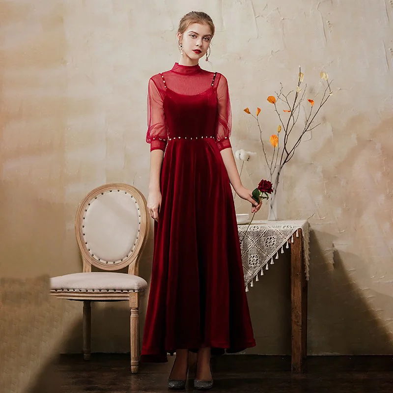 Evening Dress Burgundy Floor-Length High Neck Pleat Velour A-Line Lace Up Half Sleeves Plus size Woman Formal Party Gowns XC135
Evening Dress Burgundy Floor-Length High Neck Pleat Velour A-Line Lace Up Half Sleeves Plus size Woman Formal Party Gowns XC135