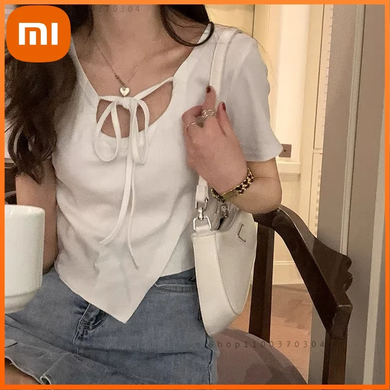 Женская Асимметричная футболка Xiaomi, Однотонная футболка с коротким рукавом и круглым вырезом, Корейская и японская приталенная Майка на бр...
Женская Асимметричная футболка Xiaomi, Однотонная футболка с коротким рукавом и круглым вырезом, Корейская и японская приталенная Майка на бр...
