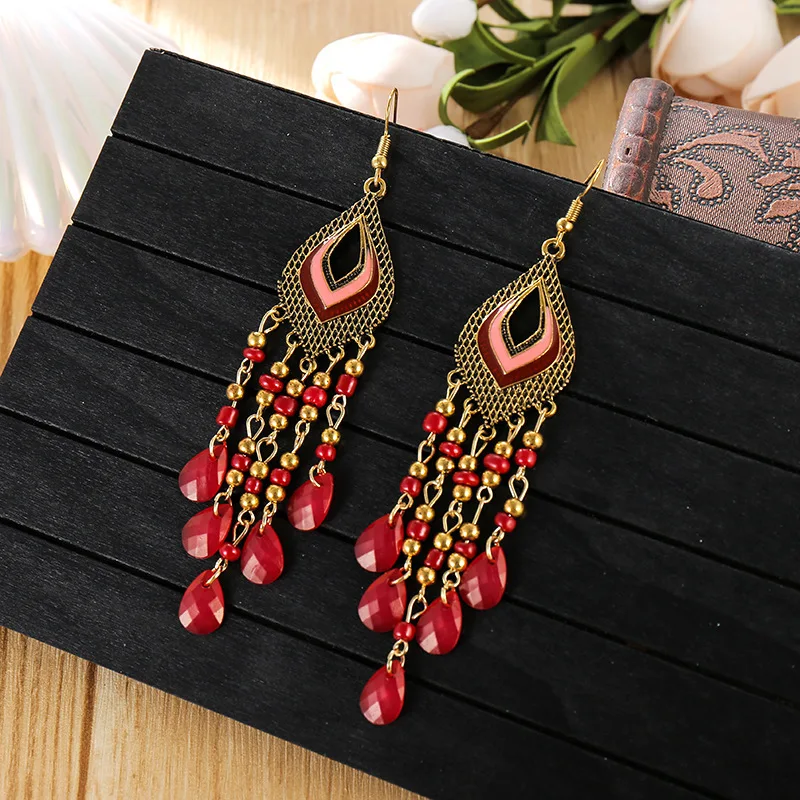 Cross-Border New Hollow Water Drop Fashion Earrings Women's Ethnic Style Beads Earrings Retro Color jewlery for Travel Holiday
Cross-Border New Hollow Water Drop Fashion Earrings Women's Ethnic Style Beads Earrings Retro Color jewlery for Travel Holiday