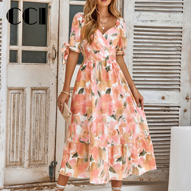 

CCI Flash Sale Robe Traf Non Strech Mid Calf Ages 25 35 Years Old Print Regulai Fit Polyester Casual Long Dresses YJ052D