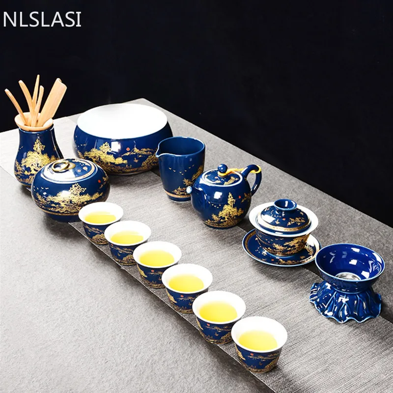 Blue Glaze Ceramic Tea Sets Exquisite Porcelain Teapot Gaiwan Handmade Kettle Strainer Teacups Home Teaware Drinkware
Blue Glaze Ceramic Tea Sets Exquisite Porcelain Teapot Gaiwan Handmade Kettle Strainer Teacups Home Teaware Drinkware