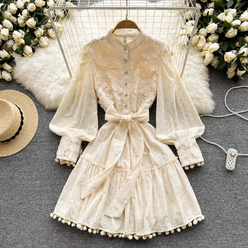 Spring Autumn Women New Fashion Women's Sweet Bow Ruffled Lace Dress Long Sleeve Single Breated Elegant Clothes Vestidos E710
Spring Autumn Women New Fashion Women's Sweet Bow Ruffled Lace Dress Long Sleeve Single Breated Elegant Clothes Vestidos E710