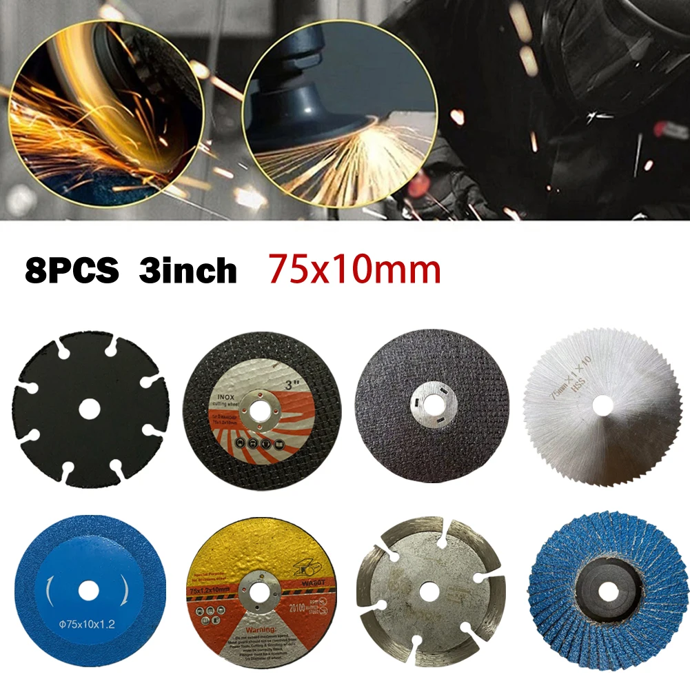 8pcs/Set Metal Cutting Disc 75mm Saw Blade Grinding Wheel Angle Grinder Attachment Grinding Chamfering Polishing Cutting Tools
8pcs/Set Metal Cutting Disc 75mm Saw Blade Grinding Wheel Angle Grinder Attachment Grinding Chamfering Polishing Cutting Tools