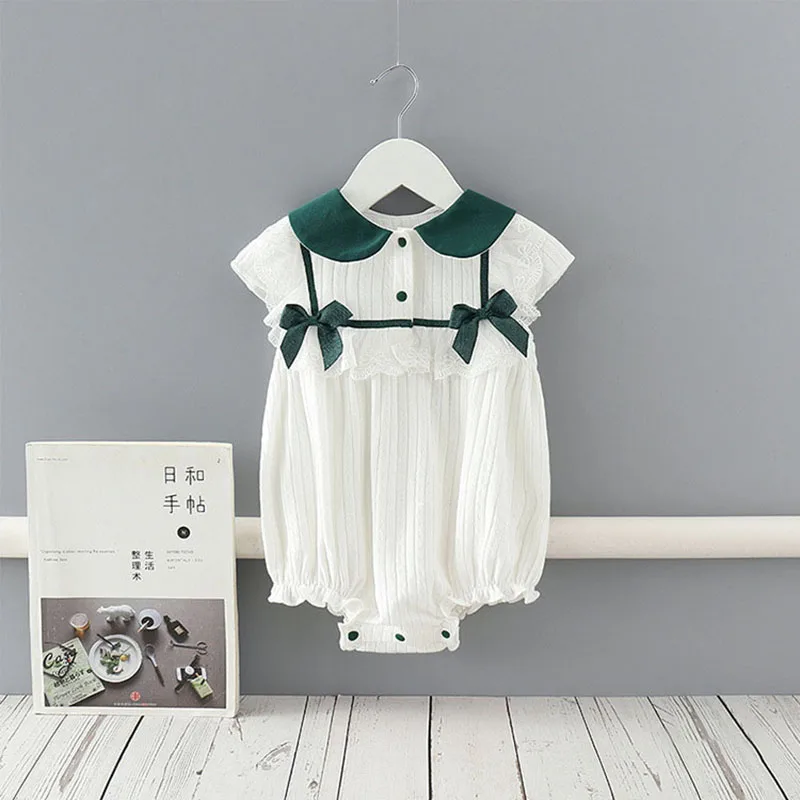 Baby Girls' Briefs Romper Summer Thin Peter Pan Collar Short Sleeve Bow Bodysuits 2022 New Korean Version Lace Patchwork Rompers
Baby Girls' Briefs Romper Summer Thin Peter Pan Collar Short Sleeve Bow Bodysuits 2022 New Korean Version Lace Patchwork Rompers