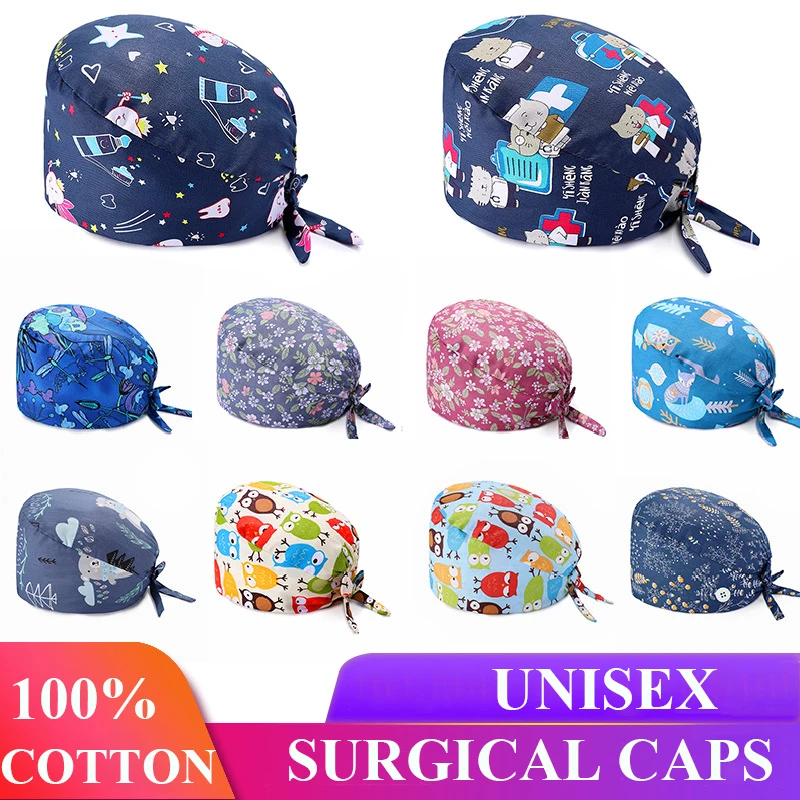 

Dental Tooth Women Surgical Scrub Caps Men Medical Nurse Work Skull Hat 100% Cotton Adjustable Hospital Nursing Doctor Cap