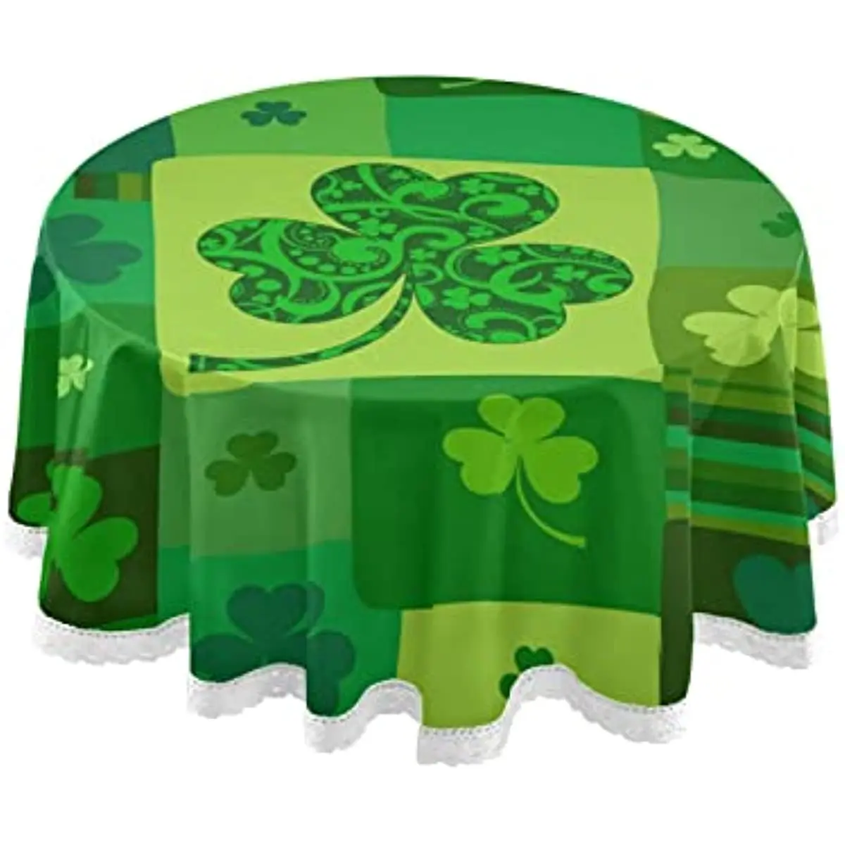 

Lucky Clover Shamrocks Round Table Cover Washable Polyester Tablecloth for Parties Holiday Dinner Restaurant 60 Inch