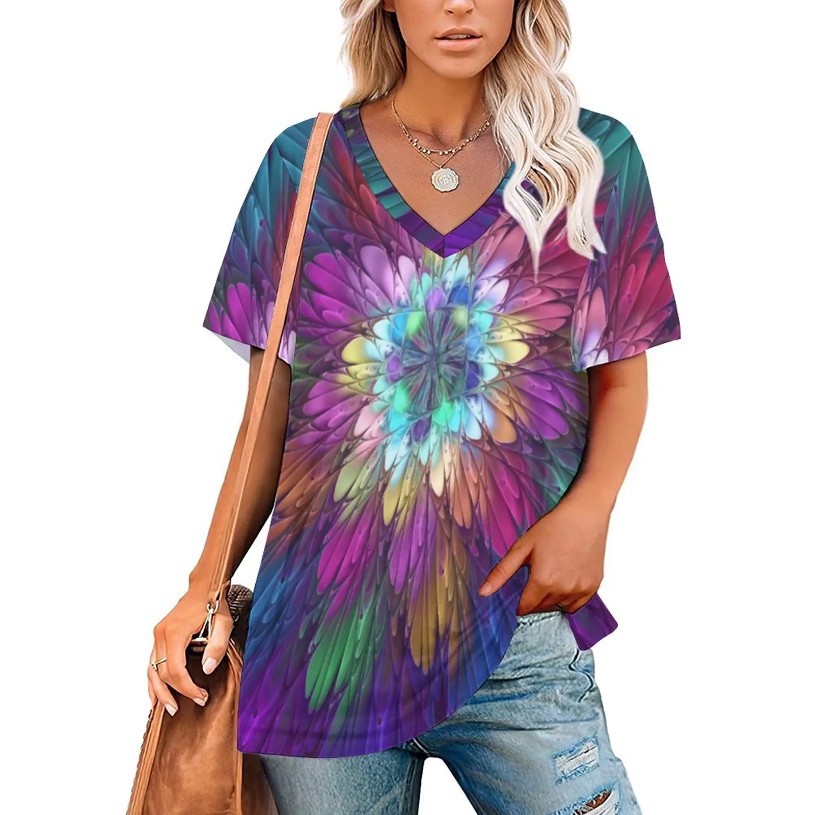 Colorful Psychedelic Flower T-Shirt Abstract Fractal Art Retro Oversized T Shirts Lady Beach Short Sleeve V Neck Classic Tshirt
Colorful Psychedelic Flower T-Shirt Abstract Fractal Art Retro Oversized T Shirts Lady Beach Short Sleeve V Neck Classic Tshirt