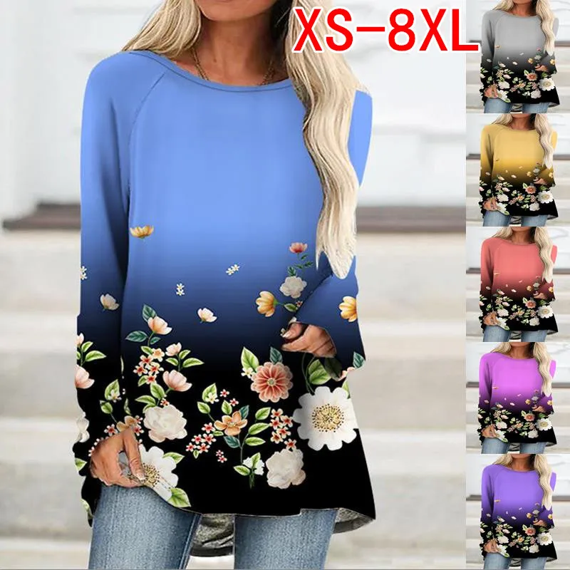 

XS-8XLAutumn Winter Round Neck Slim Pullover Loose Tops Abstract Print T-shirt Women's Everyday Street Retro Elegant Long Sleeve