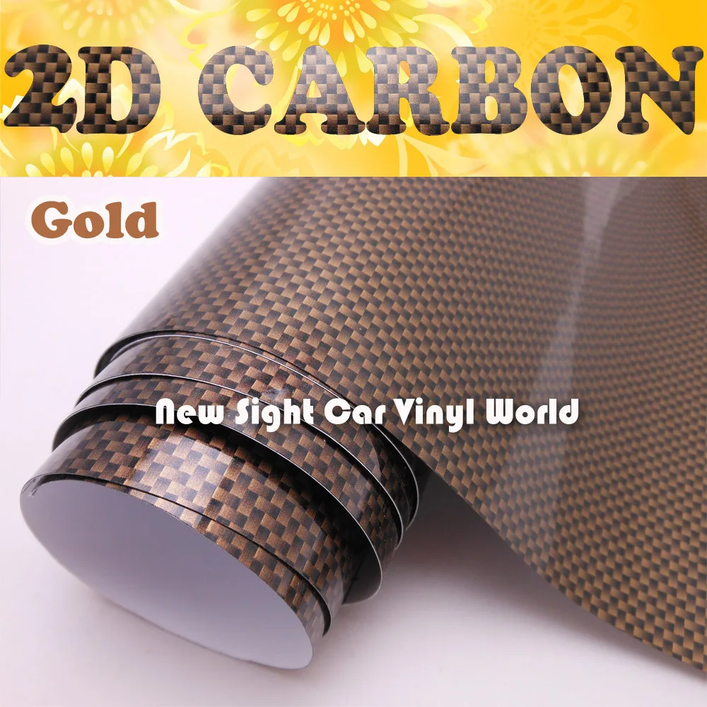 

High Quality Gloss Gold 2D Carbon Fiber Vinyl Wrap Air Channel For Vehicle Wrap Size: 1.52*30m/Roll