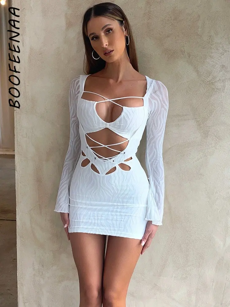 BOOFEENAA Hollow Long Sleeve Mini Dress White Mesh Flocking See Through Sexy Bodycon Dresses for Date Night Spring 2023 C82-DC20
BOOFEENAA Hollow Long Sleeve Mini Dress White Mesh Flocking See Through Sexy Bodycon Dresses for Date Night Spring 2023 C82-DC20
