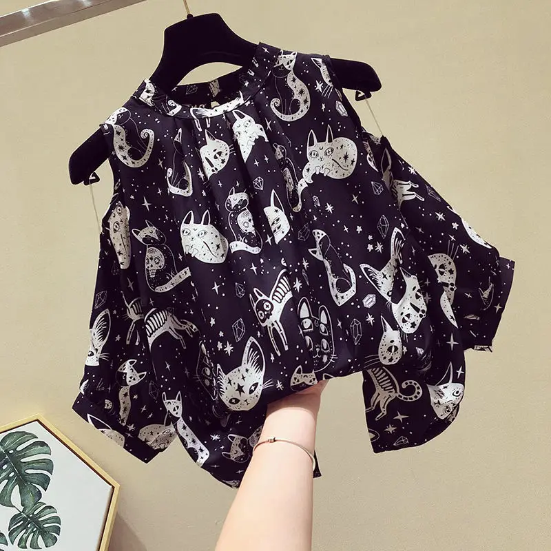 Women's for blouse summer new loose top off-the-shoulder short-sleeved round neck casual chiffon shirt female printing
Women's for blouse summer new loose top off-the-shoulder short-sleeved round neck casual chiffon shirt female printing