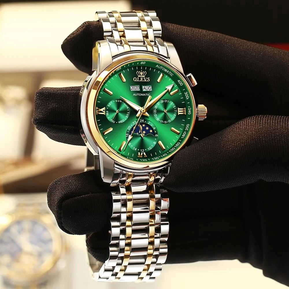 OLEVS Brand Luxury Men Watches Automatic green Watch Men Stainless Steel Waterproof Business Sport Mechanical Wristwatch 6633
OLEVS Brand Luxury Men Watches Automatic green Watch Men Stainless Steel Waterproof Business Sport Mechanical Wristwatch 6633