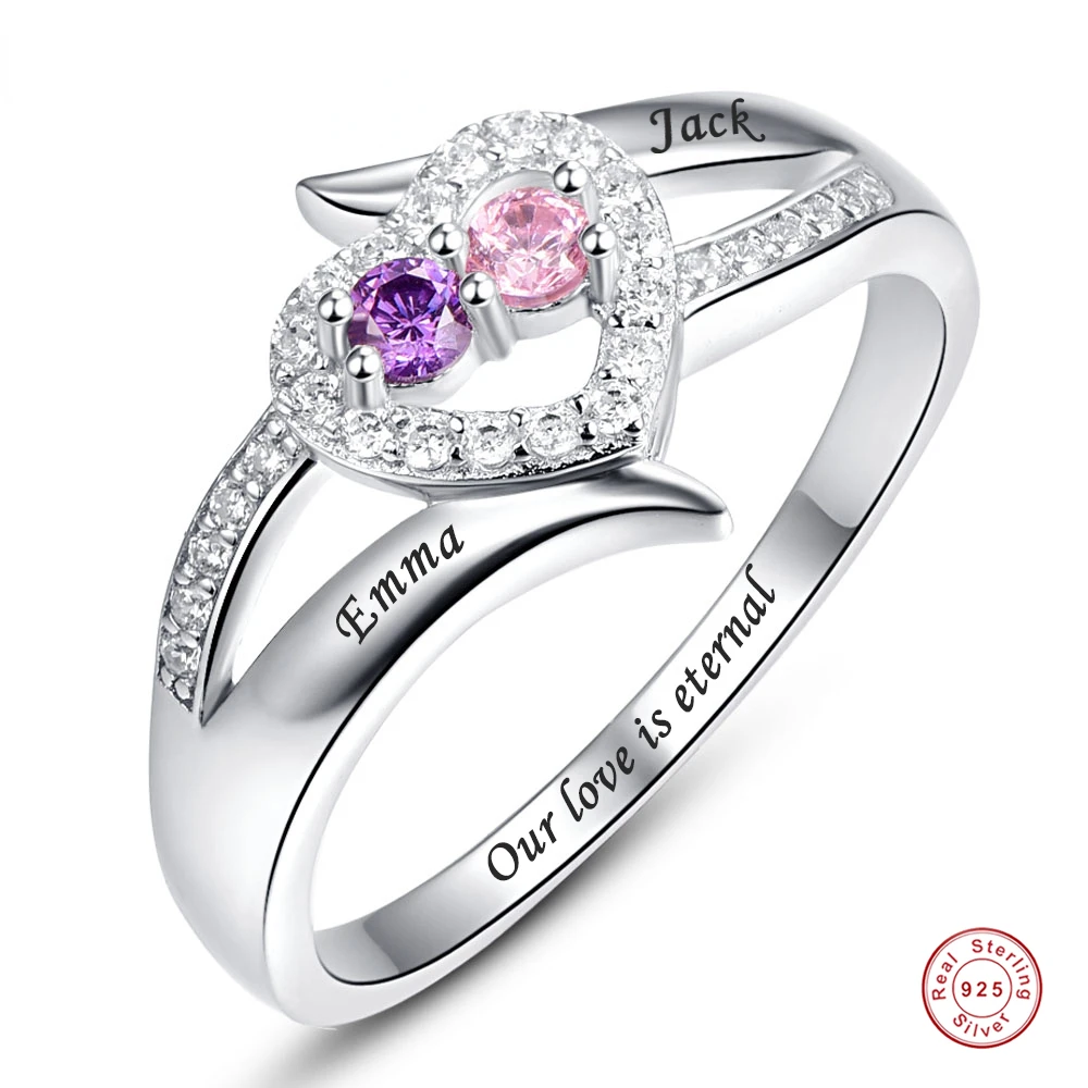 925 Silver Ring Customized Heart Zircon Gem 2 Birthstone 2 Names Text Women's Birthday Gift Jewelry
925 Silver Ring Customized Heart Zircon Gem 2 Birthstone 2 Names Text Women's Birthday Gift Jewelry