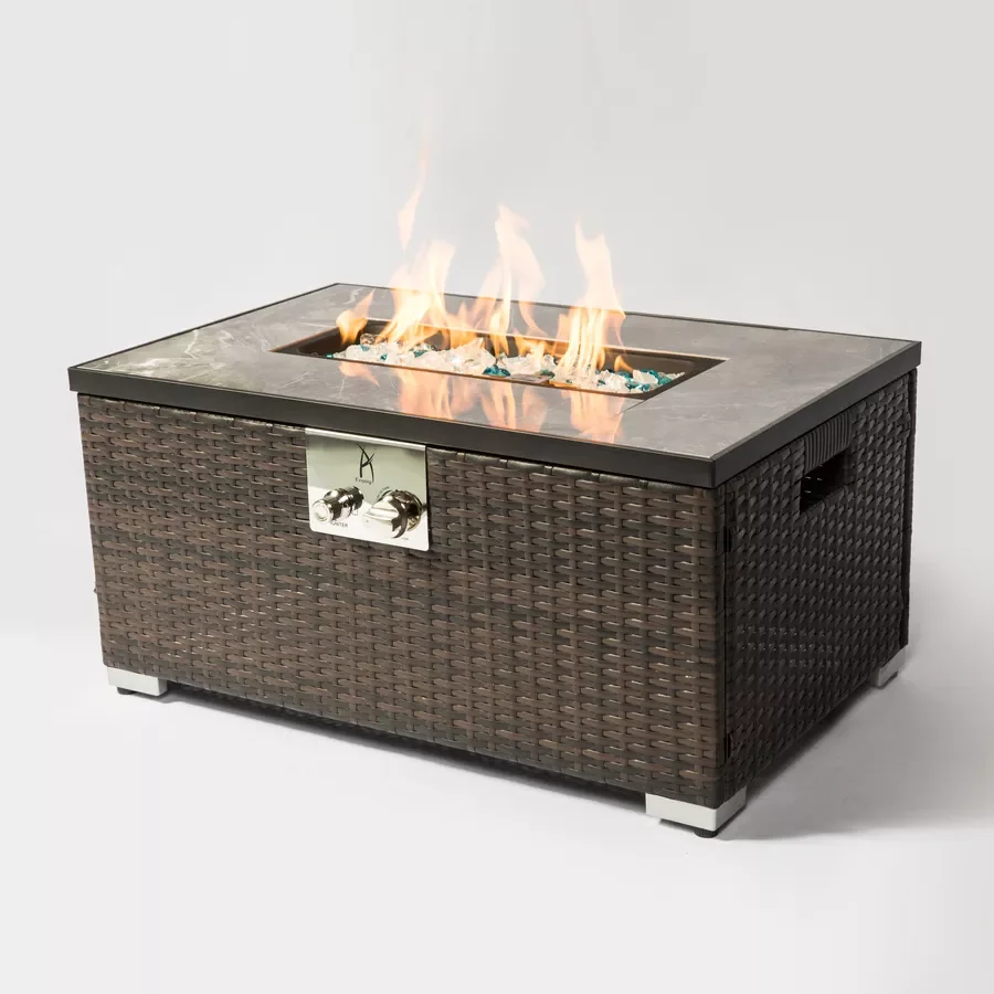 Outdoor Rattan Gas Fire Table, 40,000BTU Gas Fire Pit with Tile Top 32"Lx20"Wx15"H 
Outdoor Rattan Gas Fire Table, 40,000BTU Gas Fire Pit with Tile Top 32"Lx20"Wx15"H