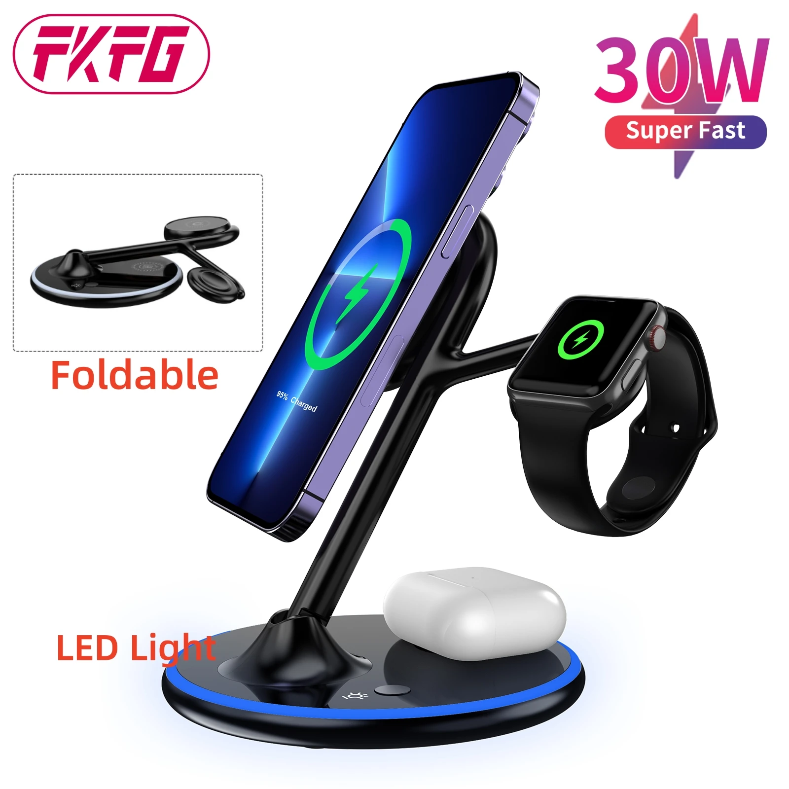 3 in 1 Night Light Magnetic Wireless Charger Stand 30W Fast Charging Station Dock for iPhone 14 13 12 Pro Max IWatch 8 7 Airpods
3 in 1 Night Light Magnetic Wireless Charger Stand 30W Fast Charging Station Dock for iPhone 14 13 12 Pro Max IWatch 8 7 Airpods