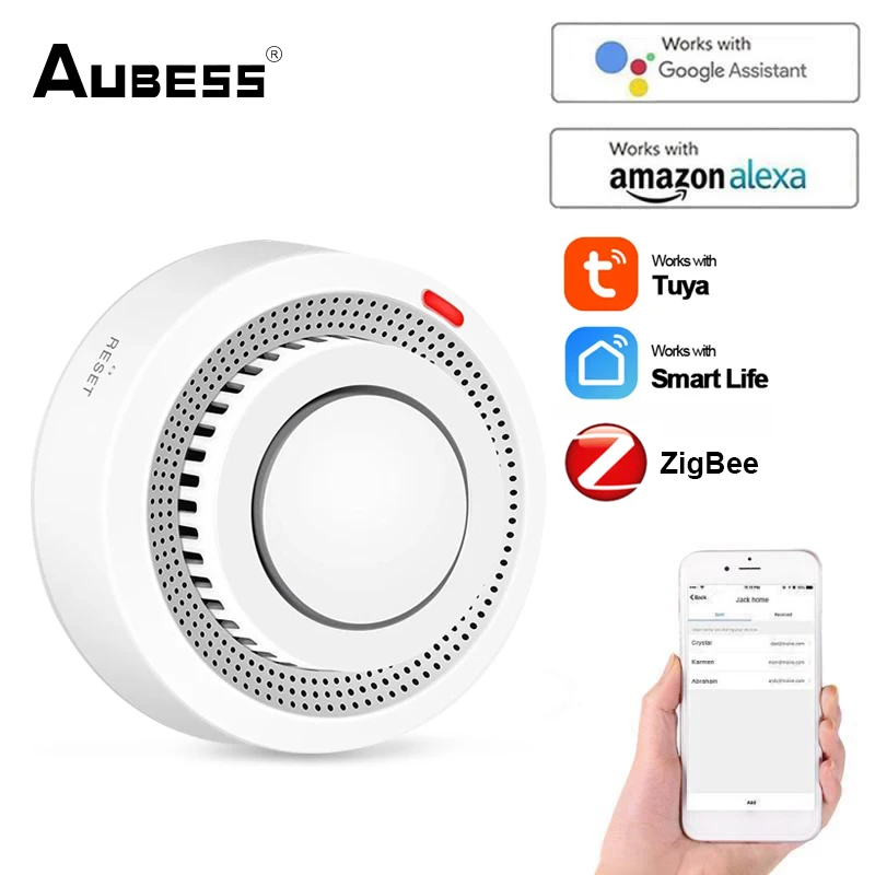 

Tuya WIFI Smoke Detector Fire Protection Alarm Sensor Independent Wireless Battery Operated Smart Life Push Alert Home Security