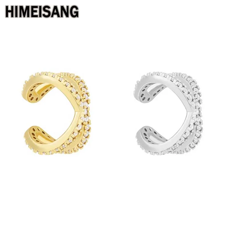 Женские серьги-клипсы HIMEISANG серебристые и золотистые серьги-каффы с цирконием