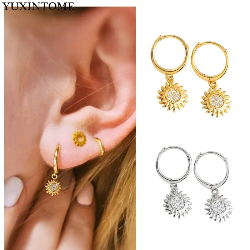 

YUXINTOME Retro 925 Sterling Silver Earrings Sun Hoop pendant Earrings for women Metal Fashion Party Jewelry birthday present