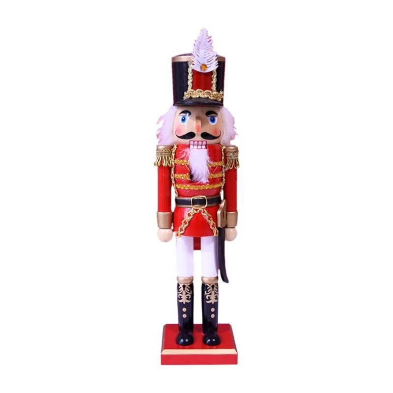 

B0KB 36cm Merry Christmas Decorations Feather Nutcracker Figurine Wooden Soldier Puppet Ornament for Indoor Winter Table