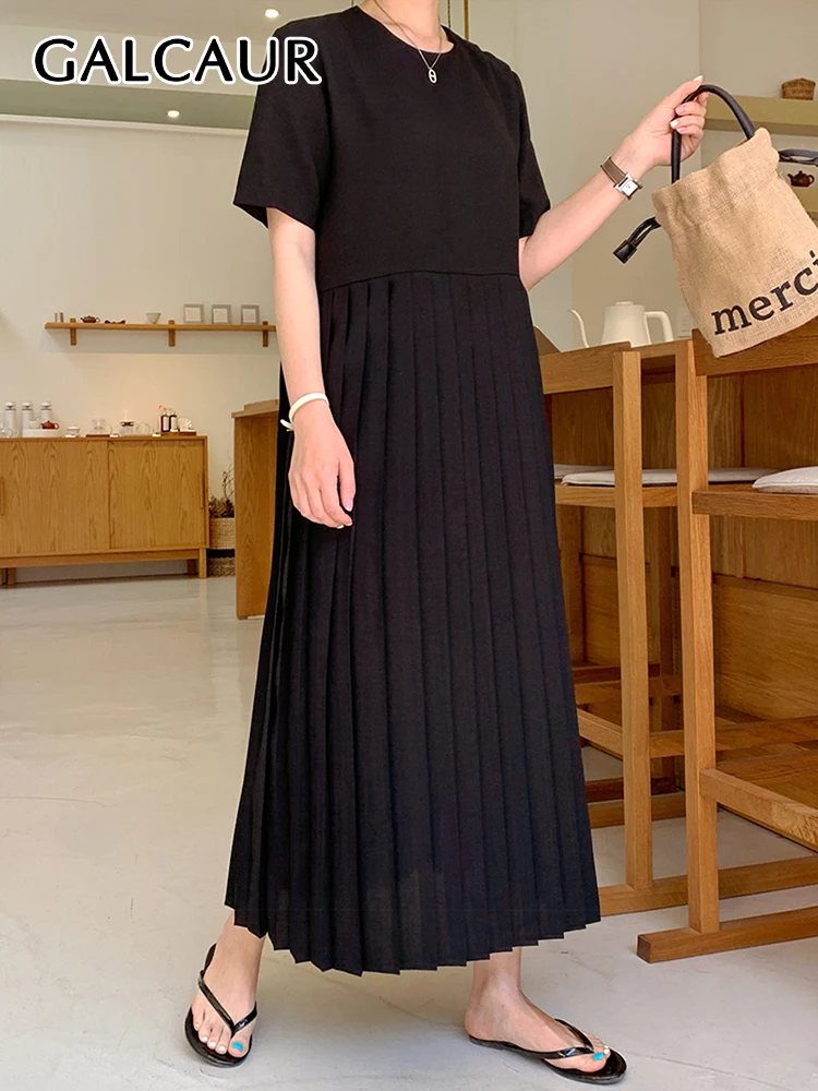 GALCAUR Solid Minimalist Dress For Women Round Neck Short Sleeve Ruched Midi Dresses Female Summer Clothing Style New Fashion
GALCAUR Solid Minimalist Dress For Women Round Neck Short Sleeve Ruched Midi Dresses Female Summer Clothing Style New Fashion