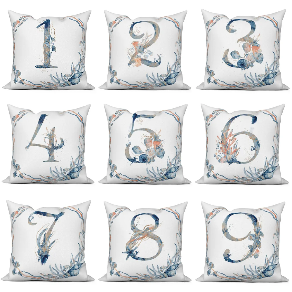 

0-9 Numbers Pillowcase Ocean Blue Throw Pillow Case Polyester Decorative Cushion Cover Home Sofa Decor 40x40 45x45 50x50cm